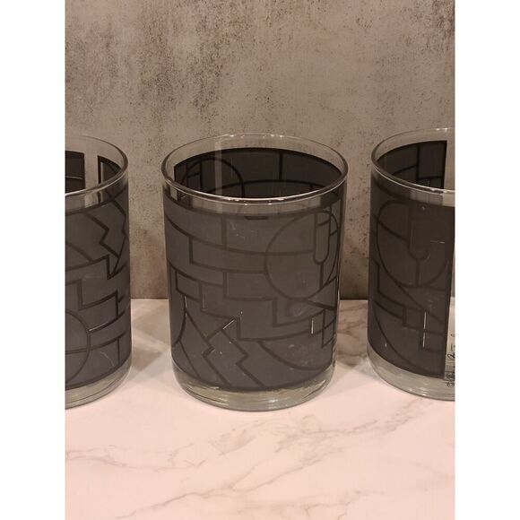 Georges Briard Double Old Fashion Glasses Art Deco Gray Geometric Design MCM (5) - Picture 9 of 16